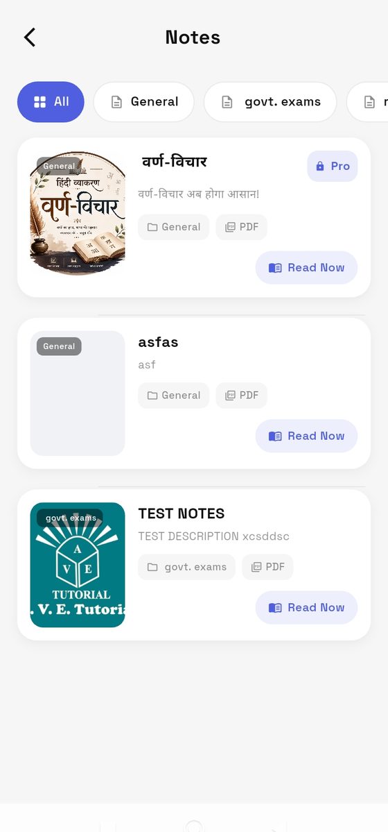 Notes library filtered by category